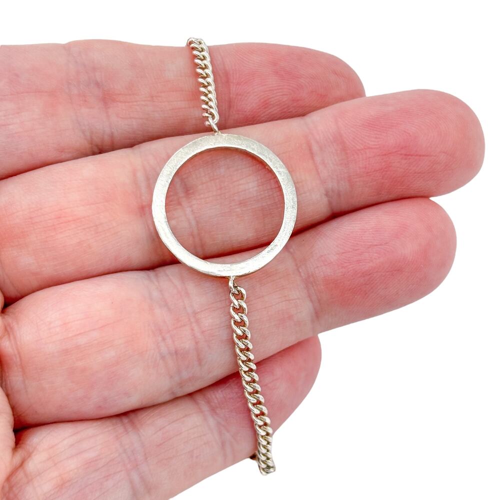 Vintage Sterling Silver 925 Circle O-Ring Cub Chain Bracelet 6.5"-7"